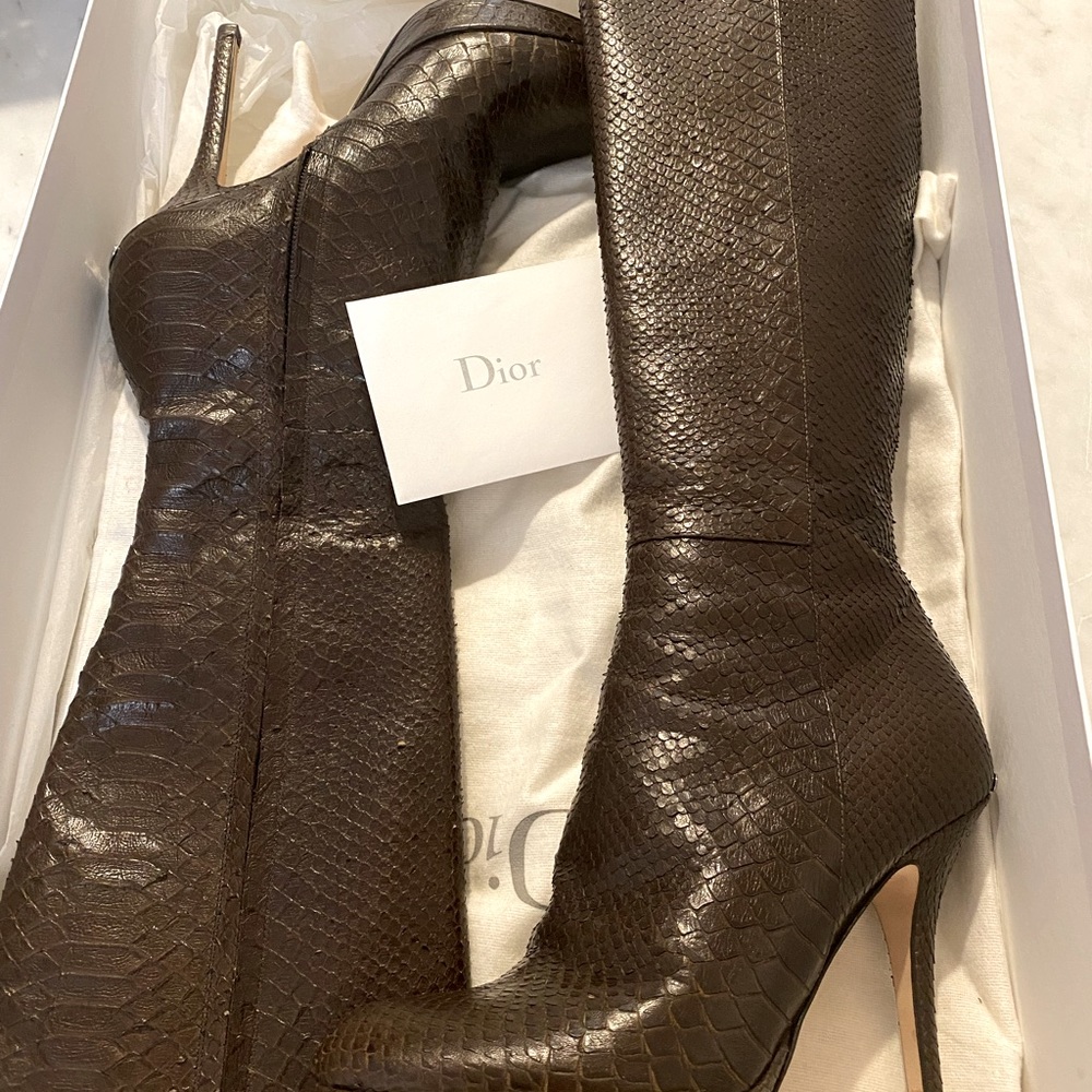 Dior snake skin brown knee high boots